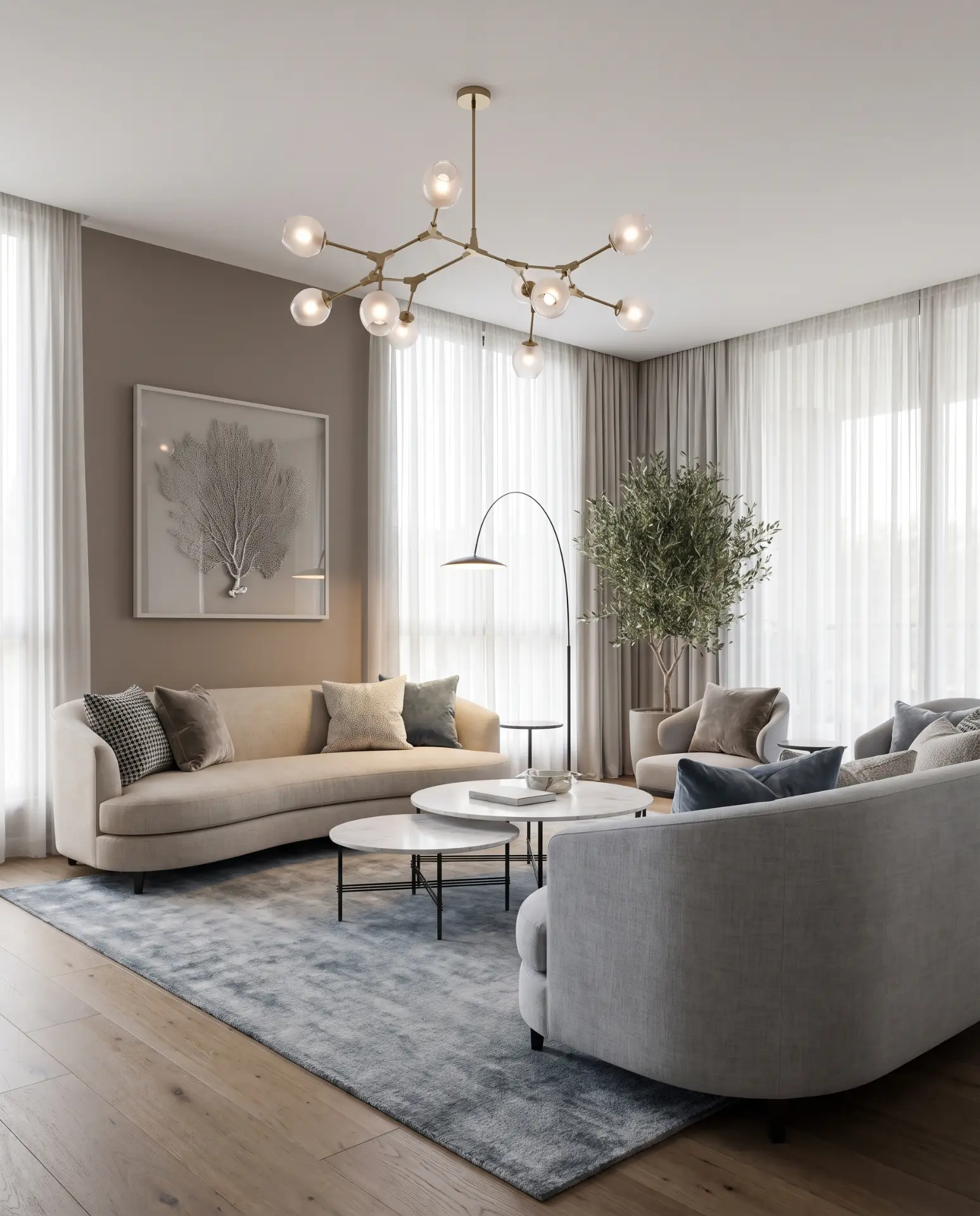 Contemporary living room in soft neutral daylight